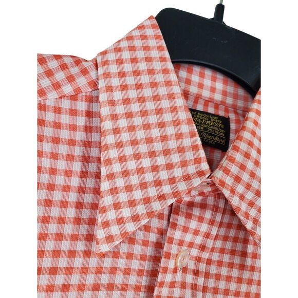 Vtg 70s Sears Shirt Men L Trim Reg Orange White Gingham Check Fitted Lightweight - Picture 4 of 11
